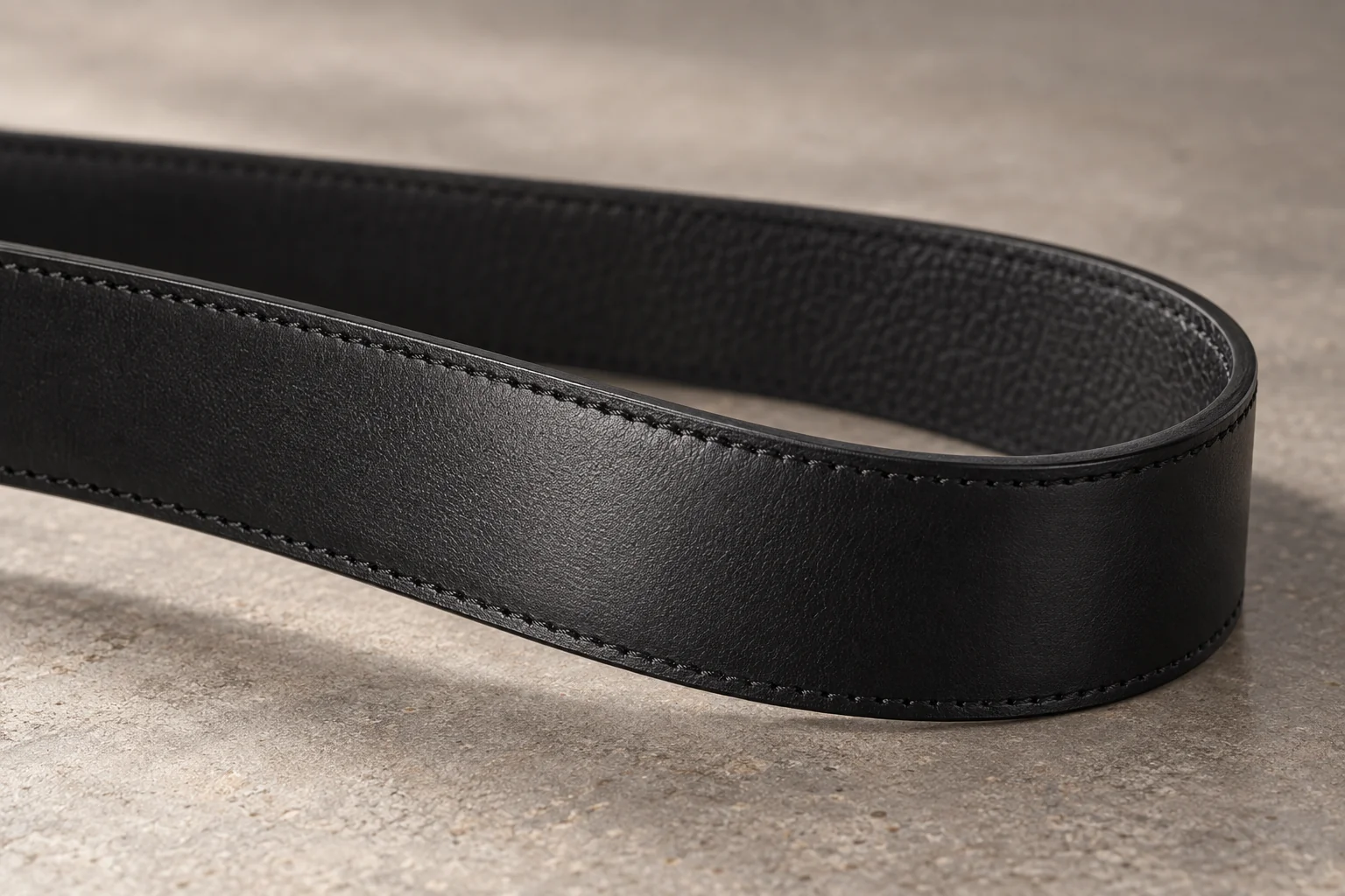 Close-up of the genuine leather and stitching of a Sergio Belotti belt